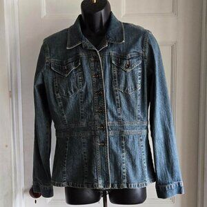 Axcess Liz Claiborne Stretch Denim Jean Jacket Women's Large Blue NICE!